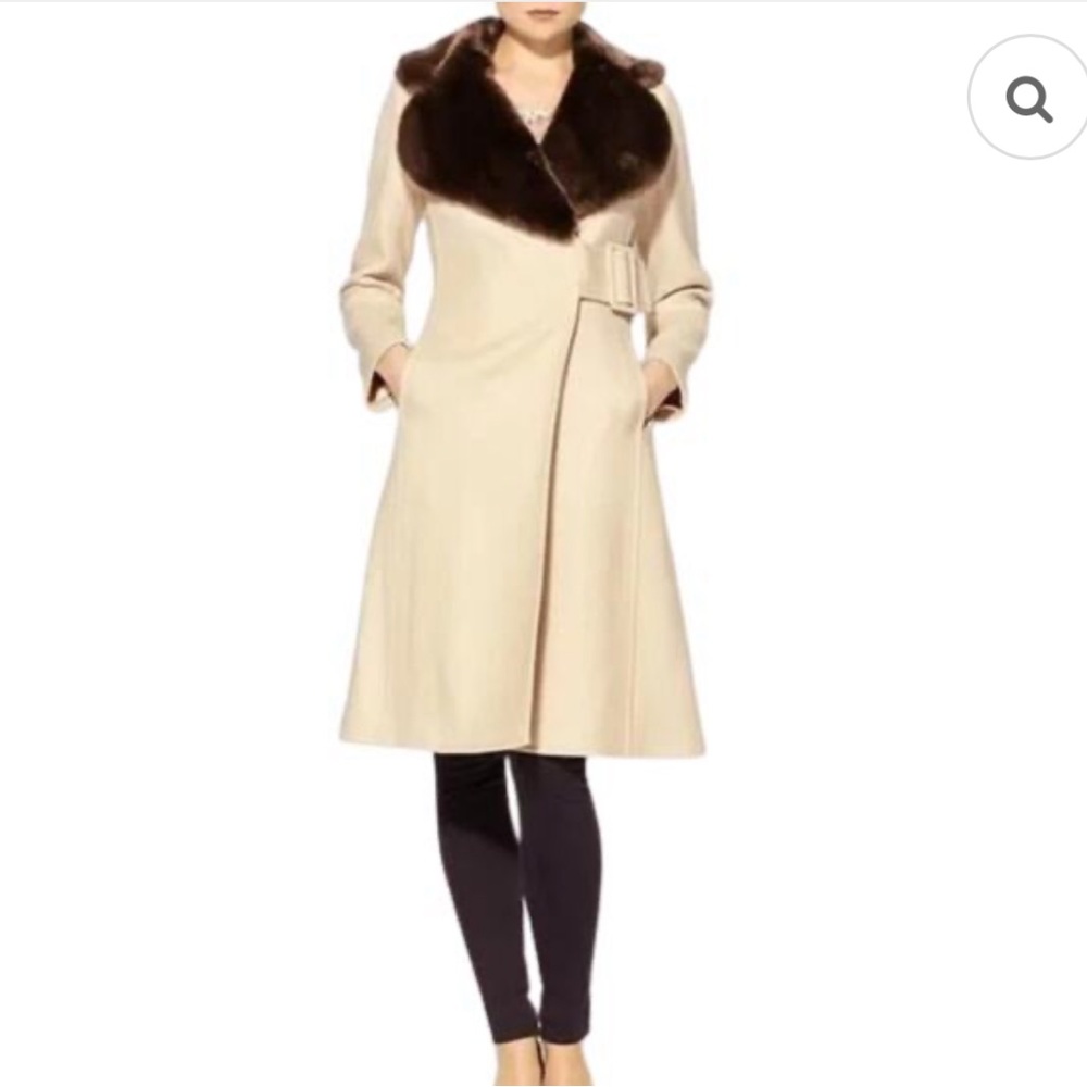 Kate Spade Briella 100% Wool Belted Coat With Faux Fur Trim - Picture 3 of 11